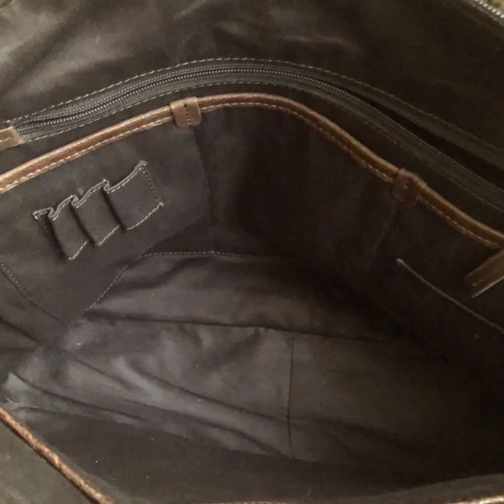 Fossil Brown Leather Briefcase Messenger Travel Crossbody Bag Double handle